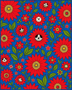 Red Floral Garden With Cute Dogs Rug