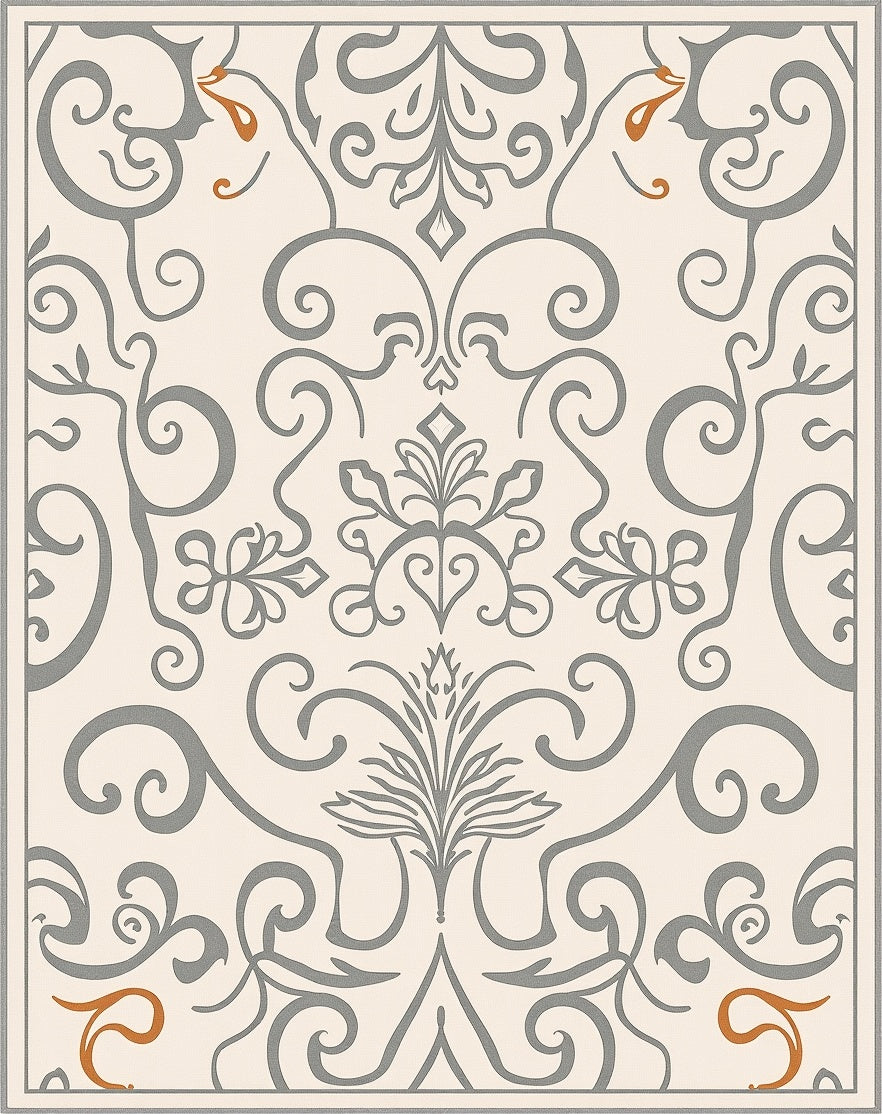 Cream Grey Filigree Arabesque Flourish Rug