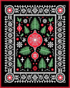 Festive Red Green Ornament Garland Rug