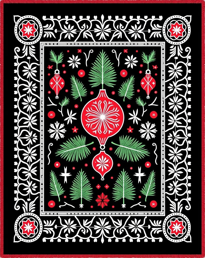 Festive Red Green Ornament Garland Rug