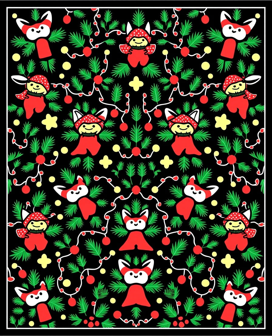 Cute Red Fox Christmas Garland Rug