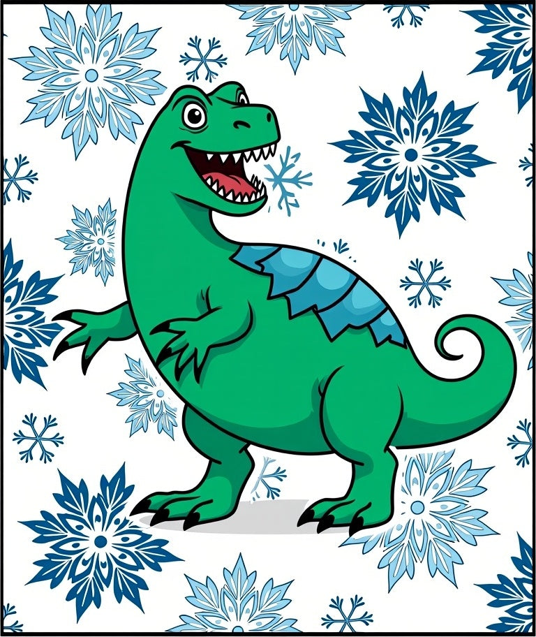 Green Dinosaur With Blue Snowflakes Rug