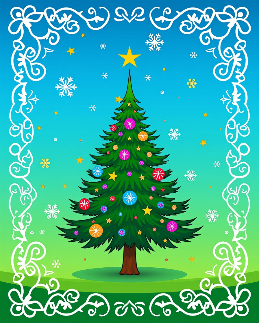 Festive Evergreen Christmas Tree Snowflakes Rug