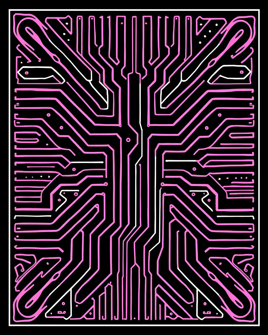 Pink Circuit Board Geometric Lines Rug