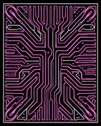 Pink Circuit Board Geometric Lines Rug