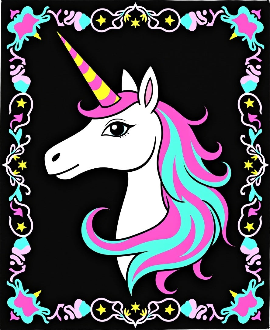 Pink Turquoise Unicorn Magical Stars Rug