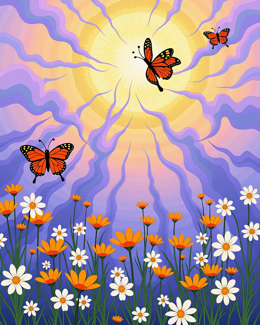 Orange Butterflies Amidst Sunlit Flowers Rug