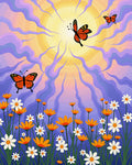Orange Butterflies Amidst Sunlit Flowers Rug