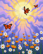 Orange Butterflies Amidst Sunlit Flowers Rug