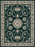 Elegant Cream Floral Vines Dark Green Rug