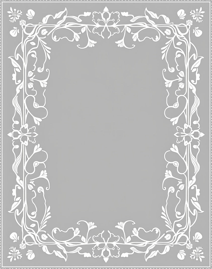 White Art Nouveau Floral Scroll Border Rug