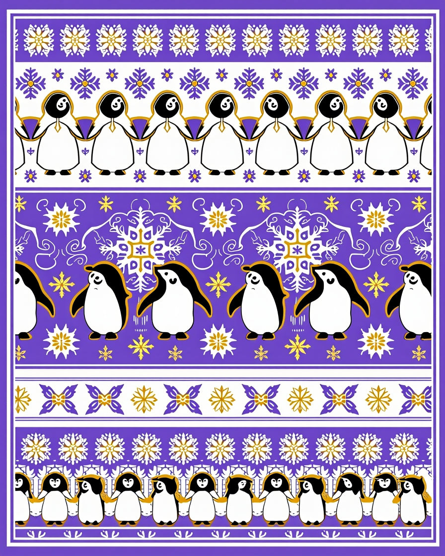 Whimsical Penguin Purple Snowflakes Rug