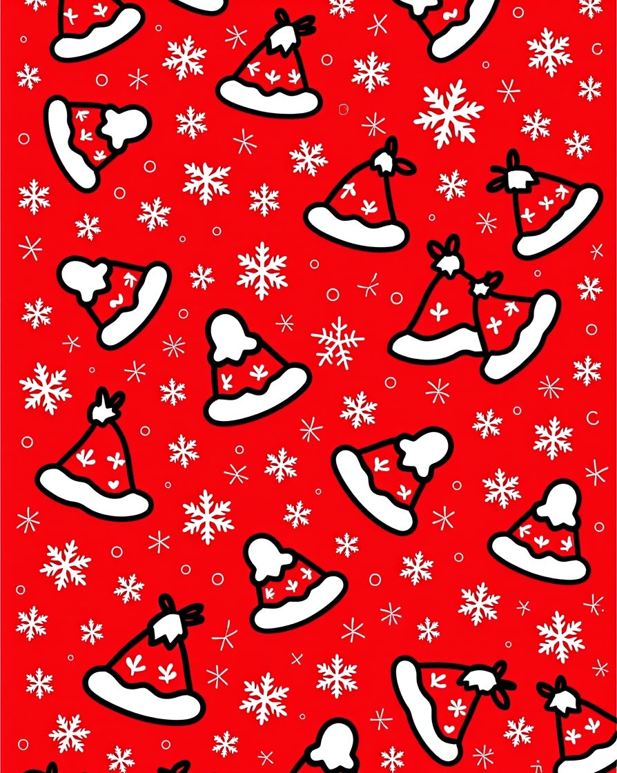 Red White Christmas Hat Snowflakes Rug