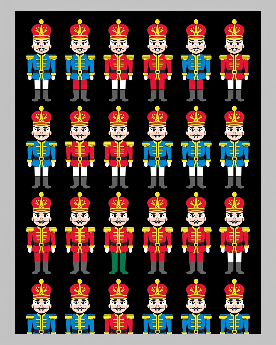 Red Blue Golden Guard Soldiers Rug