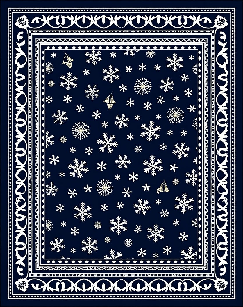 Navy White Snowflake Border Rug