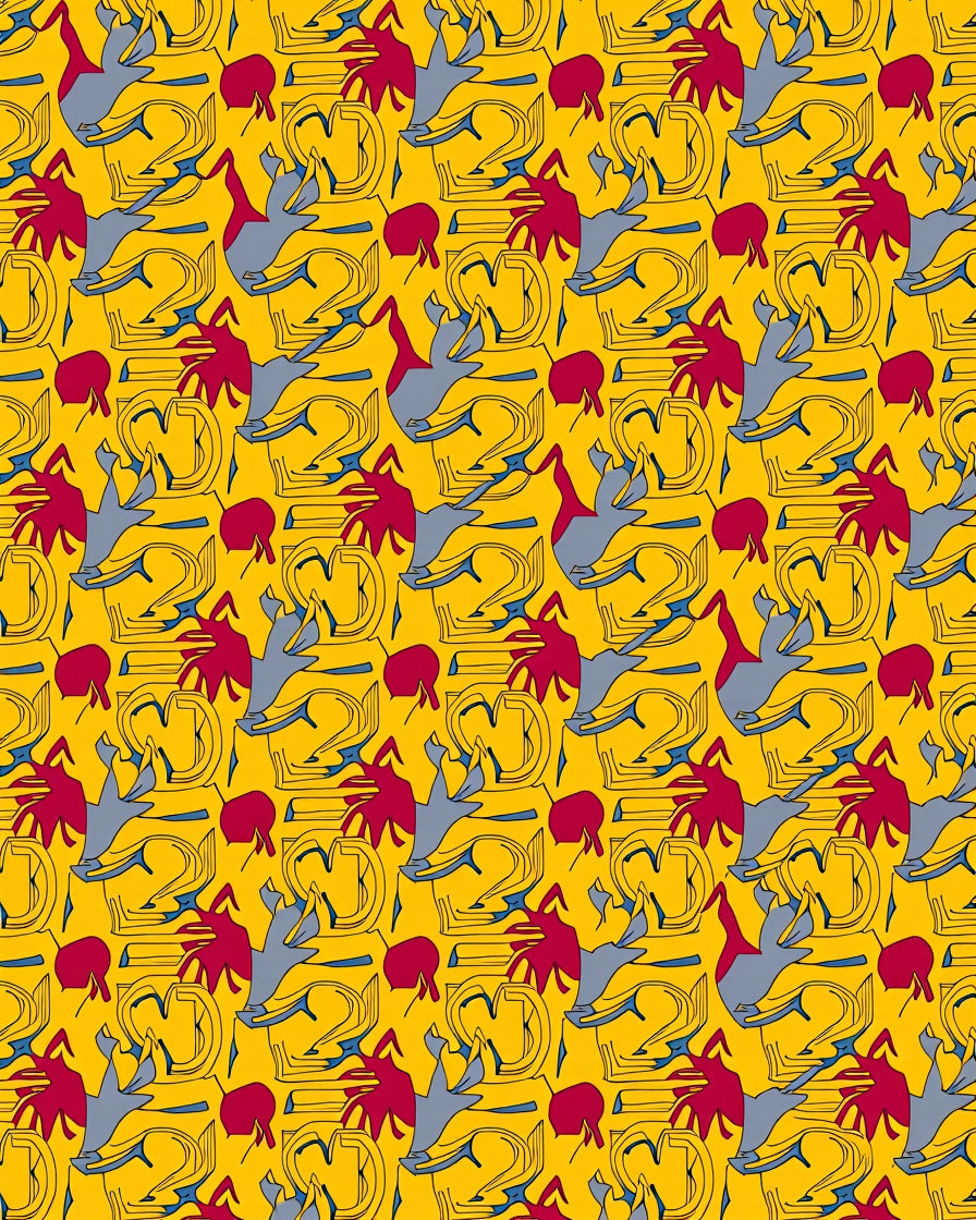 Abstract Red Gray Figures Yellow Background Rug