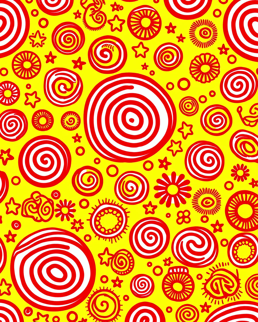 Bright Red Swirls Sunbursts Stars Yellow Rug