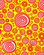 Bright Red Swirls Sunbursts Stars Yellow Rug