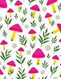Whimsical Pink Mushroom Green Leaf Garden Rug