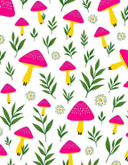 Whimsical Pink Mushroom Green Leaf Garden Rug