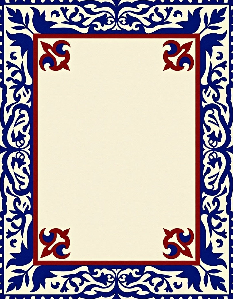 Classic Red Blue Floral Border Rug