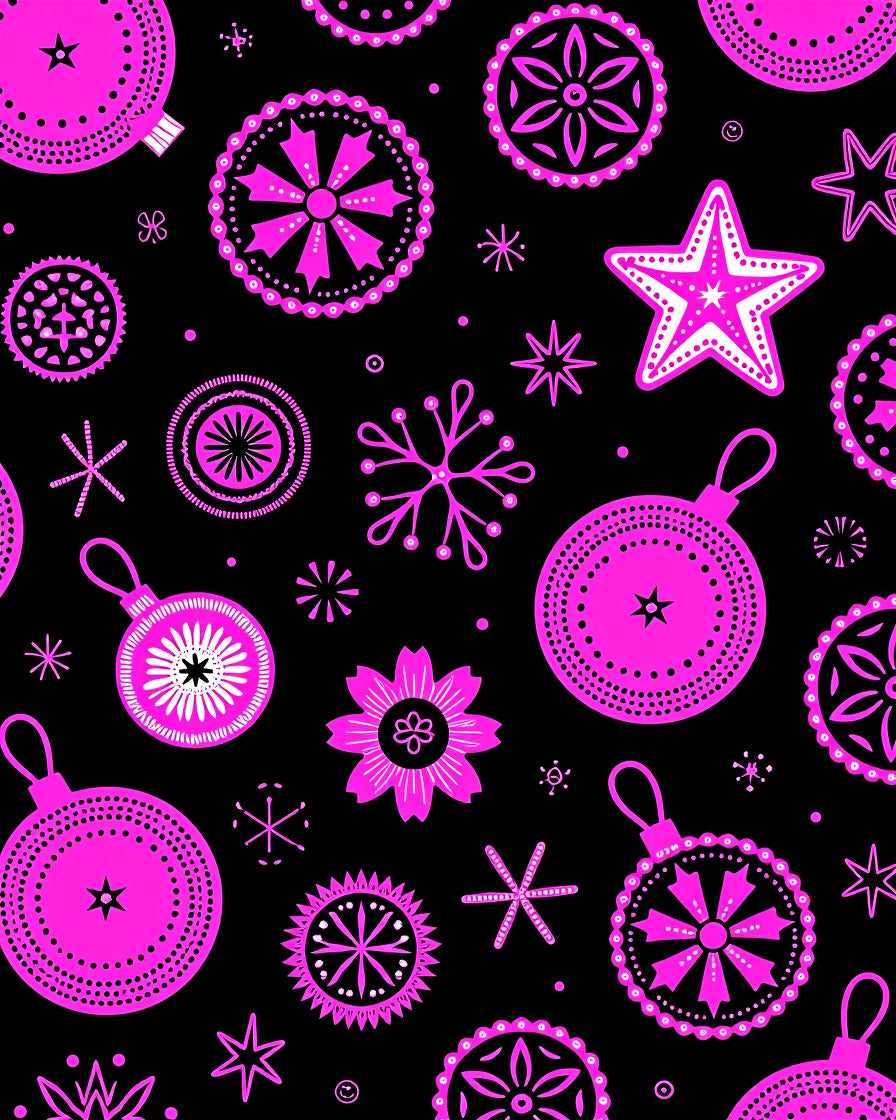 Bright Pink Festive Ornaments Black Rug