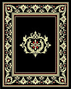 Black Cream Red Ornate Scroll Garden Rug