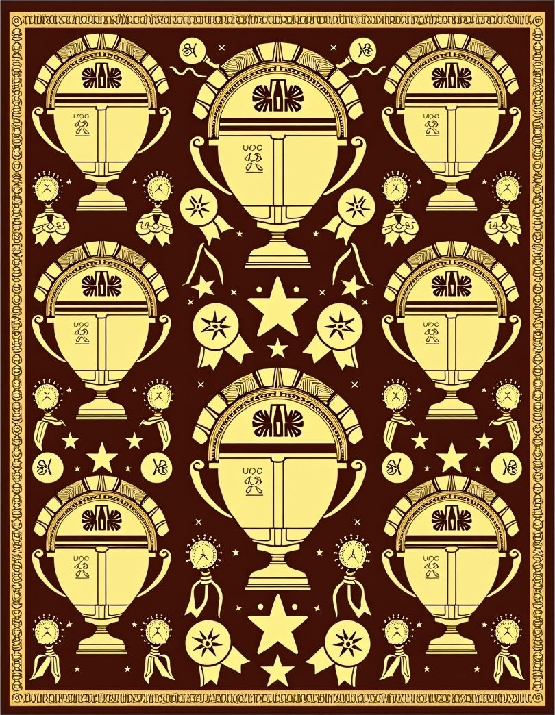 Victorious Gold Trophy Emblem Deep Red Rug
