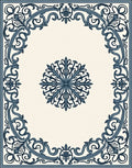 Vintage Navy Blue Floral Medallion Framing Rug