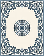 Vintage Navy Blue Floral Medallion Framing Rug