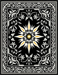Black Golden Sunburst Floral Border Rug