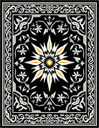 Black Golden Sunburst Floral Border Rug