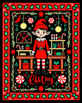 Whimsical Christmas Elf Workshop Holly Rug