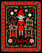 Whimsical Christmas Elf Workshop Holly Rug