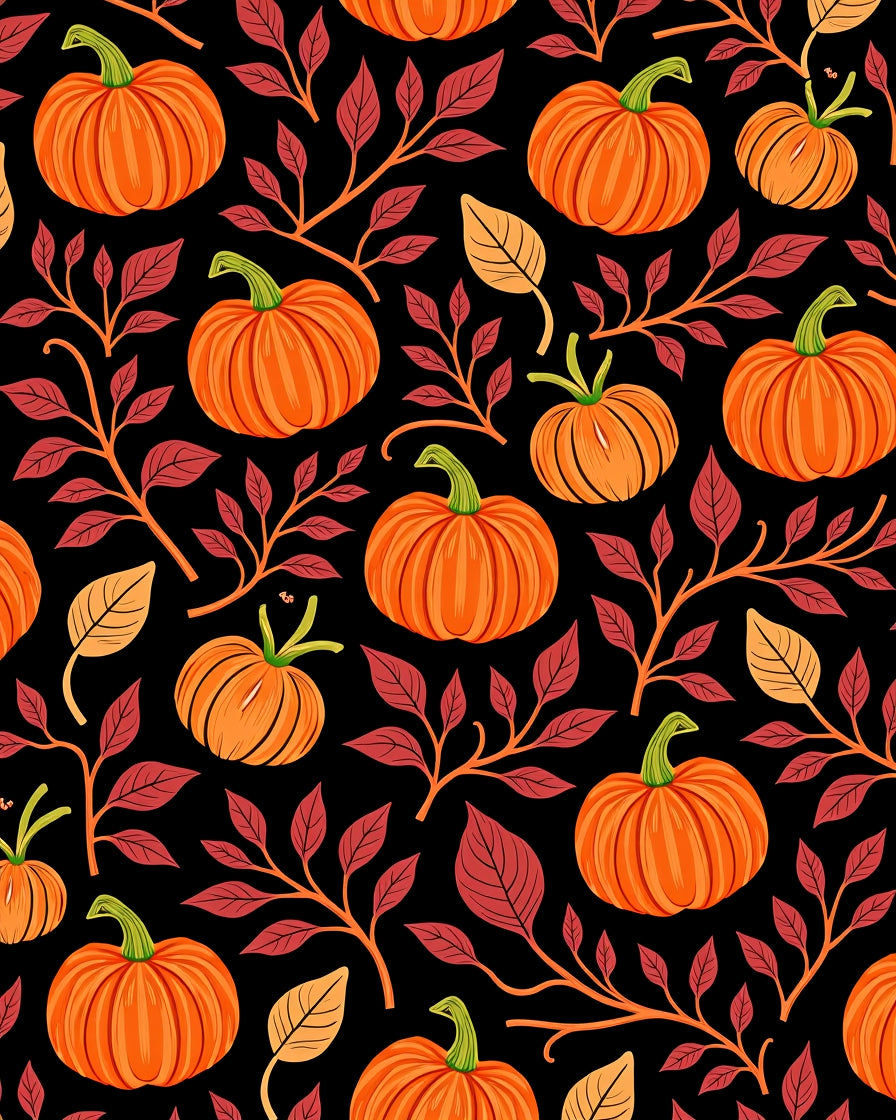 Autumn Orange Pumpkin Leafy Branch Rug