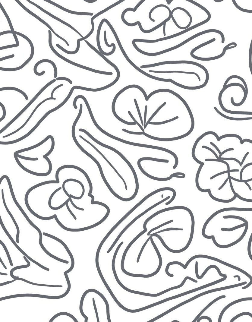 Simple Gray Line Art Floral Rug