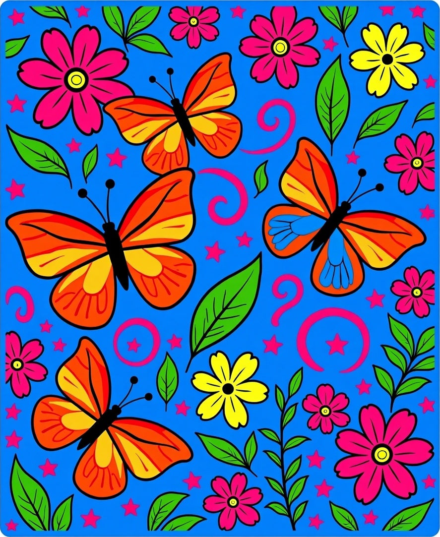 Vibrant Orange Butterfly Flower Garden Rug