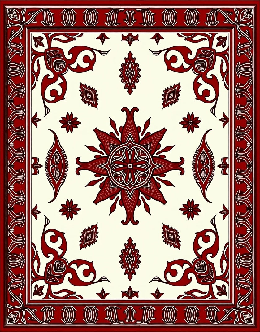 Rich Crimson Garden Foliage Accents Rug