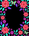 Vibrant Pink Roses Butterflies Floral Border Rug