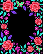 Vibrant Pink Roses Butterflies Floral Border Rug