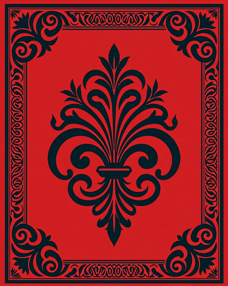 Monochromatic Red Fleur-de-lis Border Rug