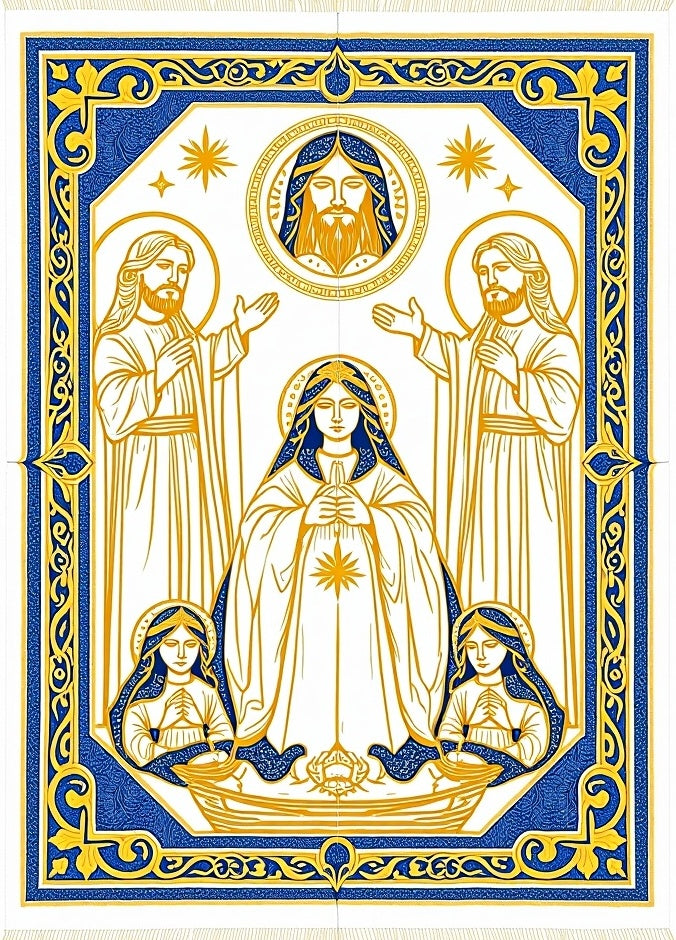 Sacred Figures Blue Gold Border Rug