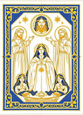 Sacred Figures Blue Gold Border Rug