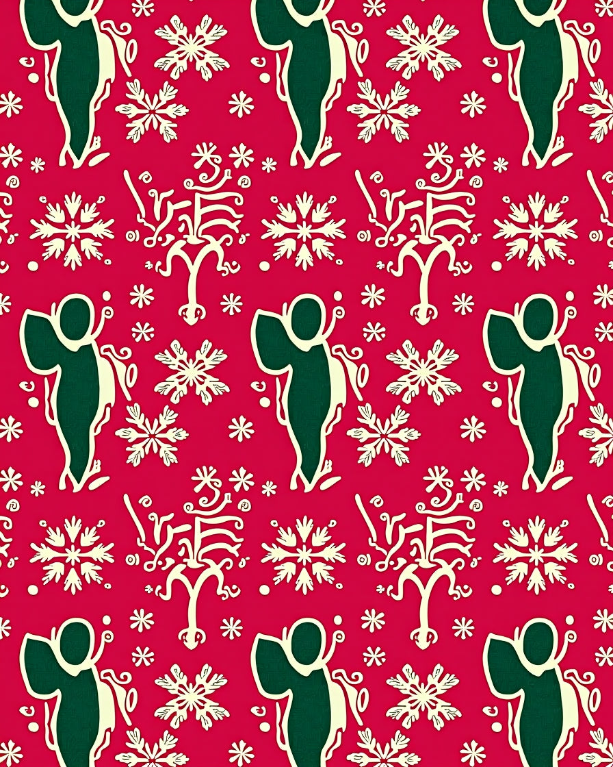 Crimson Snowflakes and Figures Rug