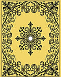 Yellow Black Scrollwork Medallion Frame Rug