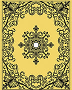 Yellow Black Scrollwork Medallion Frame Rug