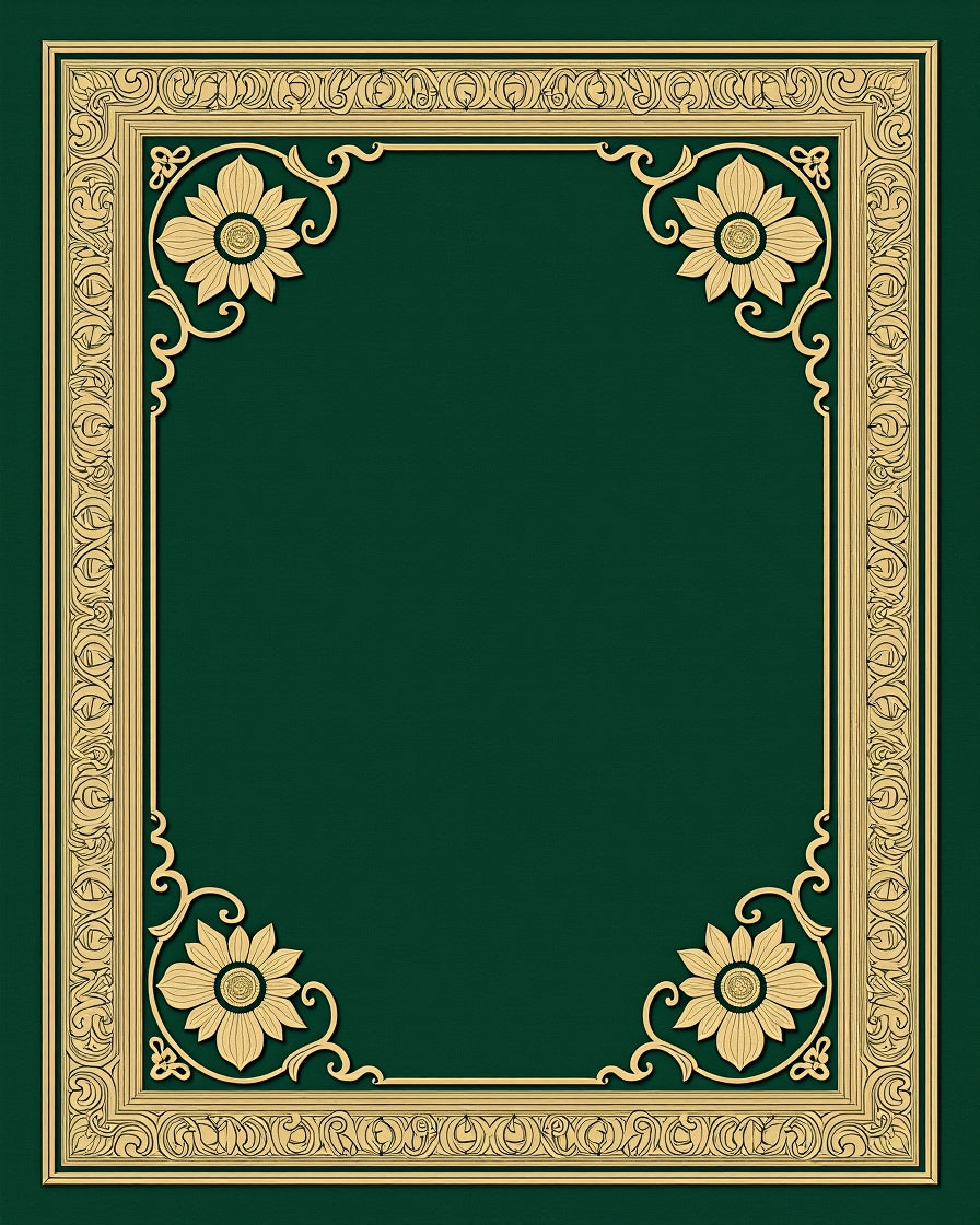 Ornate Emerald Gold Floral Border Rug
