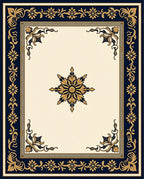 Elegant Ivory Black Golden Floral Medallion Rug