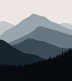 Misty Blue Mountain Forest Landscape Rug