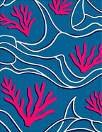 Vivid Coral Blue Swirl Rug